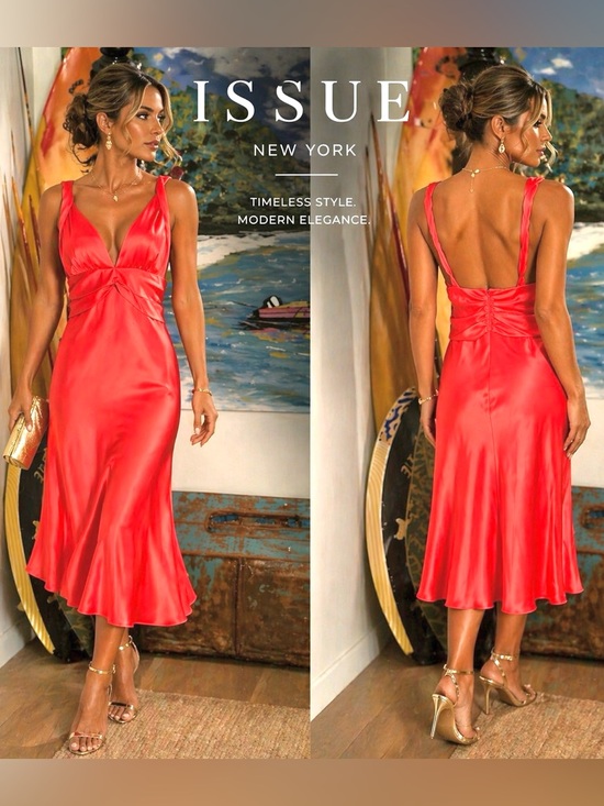 Issue New York Dresses & Skirts - VTG Issue New York Coral Satin Slip Dress Bias Cut Cocktail Evening Glam Size